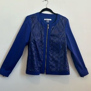 Peter Nygard Fitted Moto Jacket w/Laser Cut Detail, Royal Blue, Size Medium